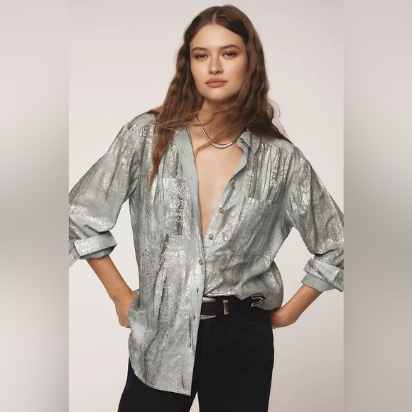 Pilcro Tops - Anthropologie Pilcro Women’s Foil Shine Buttondown Shirt - Size XS